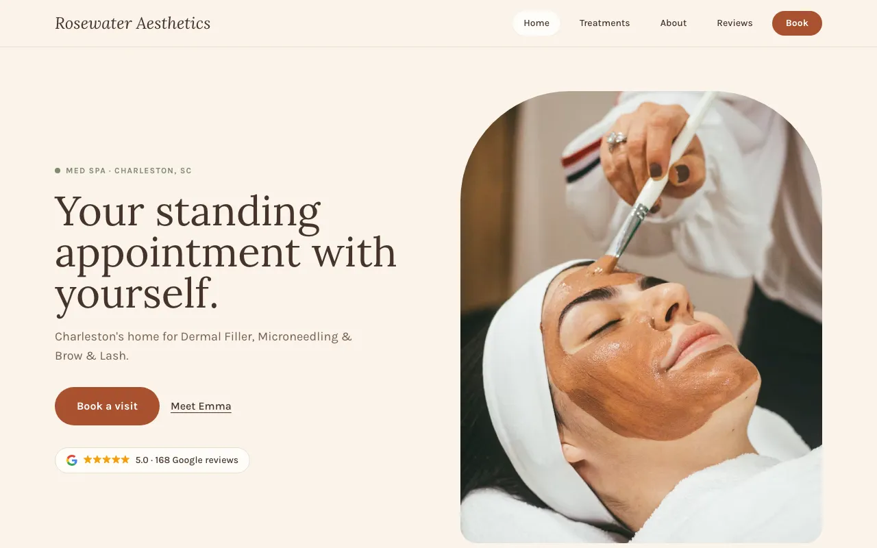 Rosewater Aesthetics concept build — warm boutique style